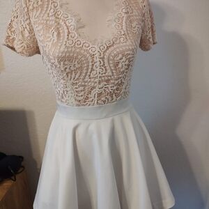 Pale pinkish/nude with white lace open back sz S Dress